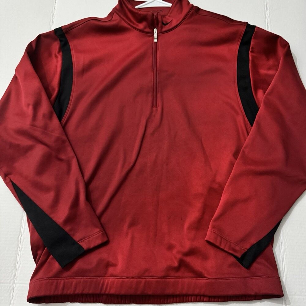 Nike Golf Men's Therma-Fit Quarter-Zip Pullover Fleece Jacket Red/Black Large
